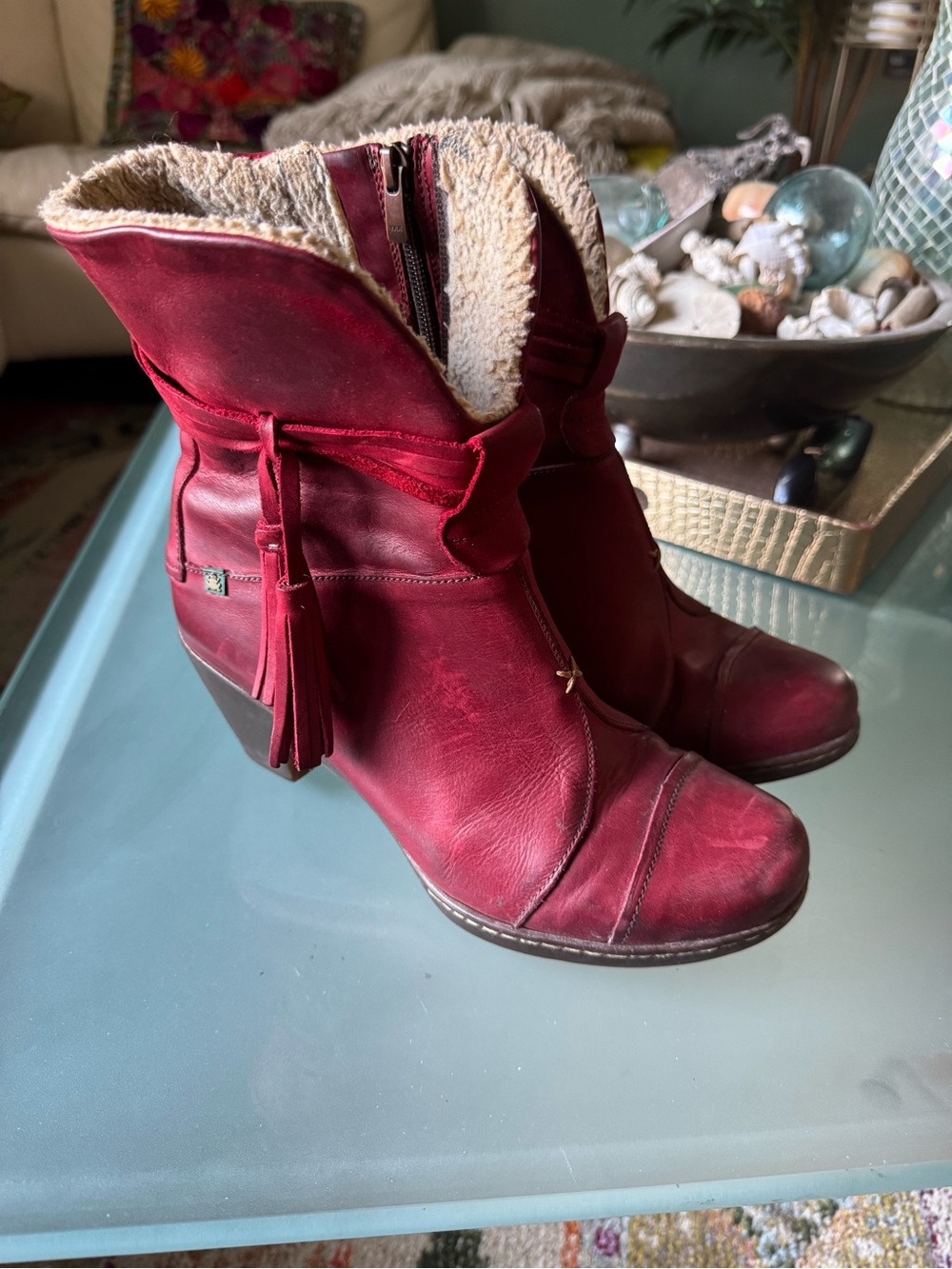 El Naturalista Women's Red Lined Leather Ankle Boots size 8-8.5